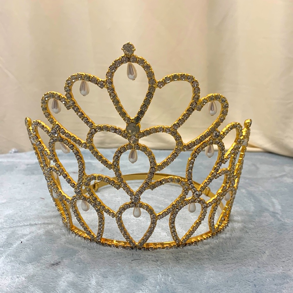 Beauty Pageant Crown Golden Diamonds and Pearls Adjustable
